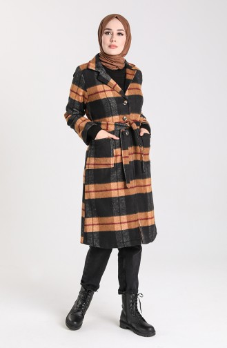 Plaid Coat 5339-11 Camel Black 5339-11