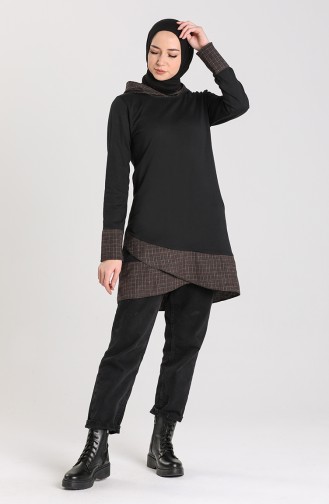 Ekose Garnili Kapüşonlu Sweatshirt 3231-04 Siyah