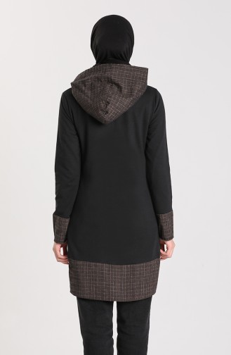 Ekose Garnili Kapüşonlu Sweatshirt 3231-04 Siyah