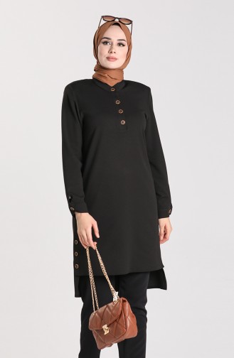 Buttoned Asymmetric Tunic 5026-01 Black 5026-01