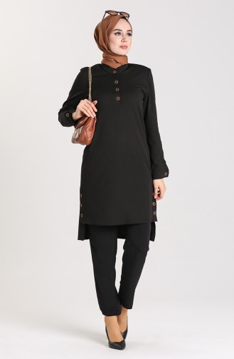 Buttoned Asymmetric Tunic 5026-01 Black 5026-01