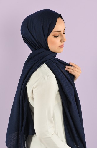 Square Jacquard Plain Shawl 15240-02 Navy Blue 15240-02