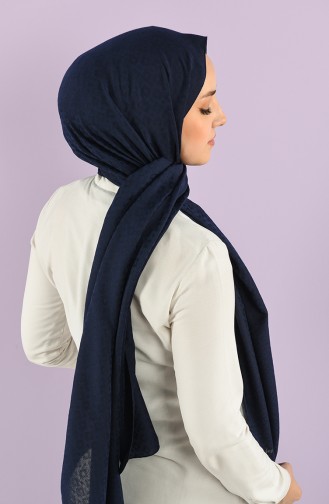 Square Jacquard Plain Shawl 15240-02 Navy Blue 15240-02