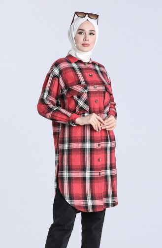 Plaid Pattern Long Tunic 5579-05 Dark Red 5579-05