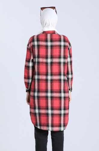 Plaid Pattern Long Tunic 5579-05 Dark Red 5579-05