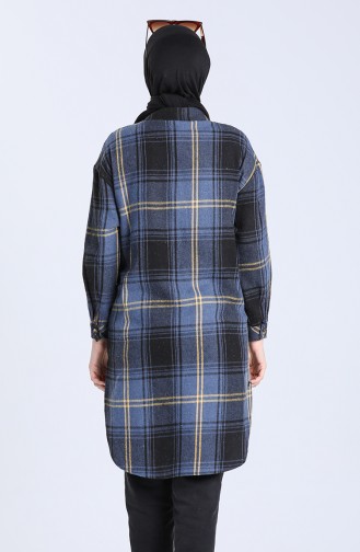 Plaid Pattern Long Tunic 5579-07 Navy Blue 5579-07