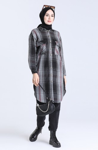 Plaid Pattern Long Tunic 5579-08 Smoked 5579-08