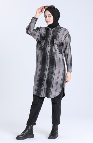 Plaid Pattern Long Tunic 5579-08 Smoked 5579-08