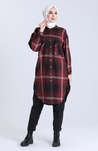 Plaid Pattern Long Tunic 5579-09 Damson 5579-09