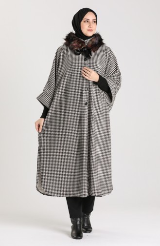 Kazayağı Desenli Kürklü Panço 9029C-01 Siyah