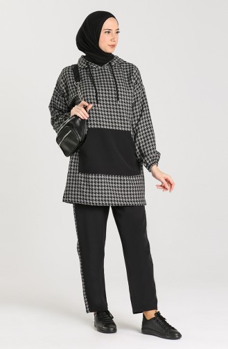 Houndstooth Patterned Tunic Trousers Double Suit 1154-01 Gray Black 1154-01