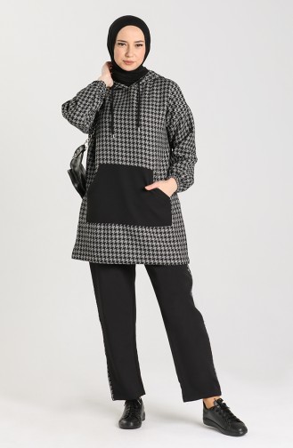 Houndstooth Patterned Tunic Trousers Double Suit 1154-01 Gray Black 1154-01