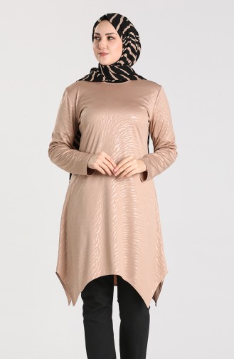 Jacquard Asymmetric Tunic 2099-02 Beige 2099-02