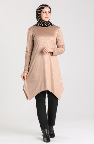 Jacquard Asymmetric Tunic 2099-02 Beige 2099-02