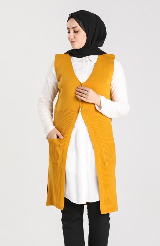 Plus Size Thin Knitwear Vest with Pockets 9116-05 Mustard 9116-05