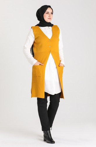 Plus Size Thin Knitwear Vest with Pockets 9116-05 Mustard 9116-05