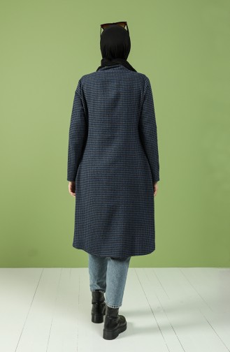 Houndstooth Patterned Zippered Coat 3185-01 Petrol 3185-01