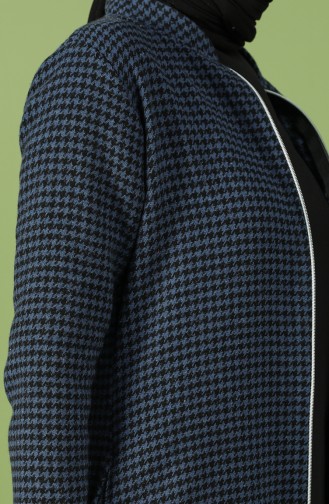 Houndstooth Patterned Zippered Coat 3185-01 Petrol 3185-01