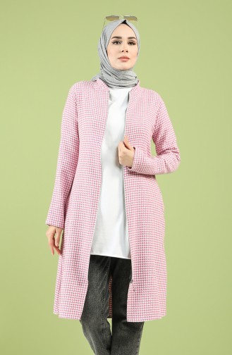 Houndstooth Patterned Zippered Coat 3185-04 Pink 3185-04