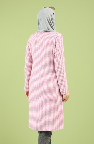 Houndstooth Patterned Zippered Coat 3185-04 Pink 3185-04