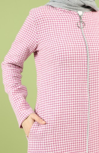 Houndstooth Patterned Zippered Coat 3185-04 Pink 3185-04