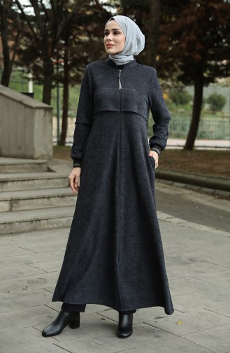 Fermuarlı Kışlık Ferace 0131-06 İndigo