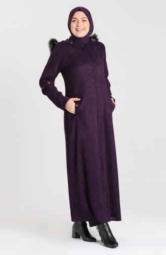 Plus Size Hooded Chenille Coat 1575-05 Purple 1575-05