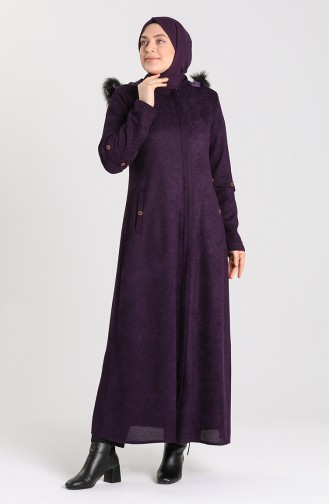 Plus Size Hooded Chenille Coat 1575-05 Purple 1575-05