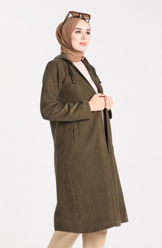 Kapüşonlu Kadife Kap 0603-03 Haki