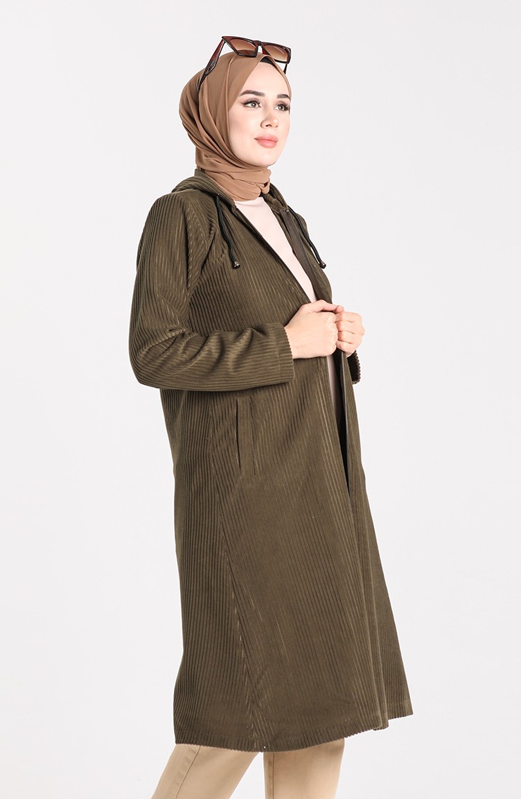 Kapüşonlu Kadife Kap 0603-03 Haki