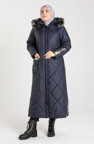 Plus Size Hooded quilted Coat 0437-02 Navy Blue 0437-02