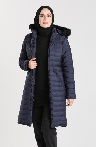 Hooded Quilted Coat 1055-01 Navy Blue 1055-01