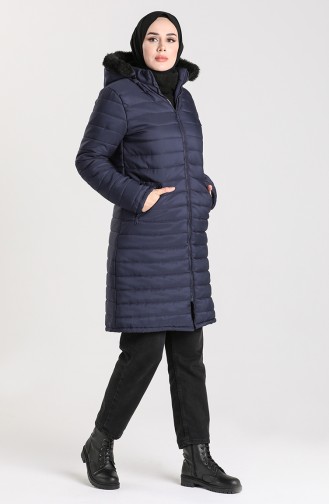 Hooded Quilted Coat 1055-01 Navy Blue 1055-01