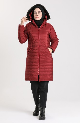 Hooded Quilted Coat 1055-08 Burgundy 1055-08