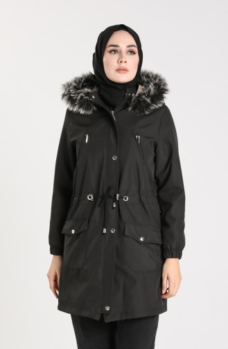 Fur Coat with Pockets 9058-01 Black 9058-01