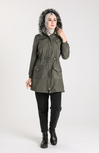 Fur Coat with Pockets 9058-03 Khaki 9058-03