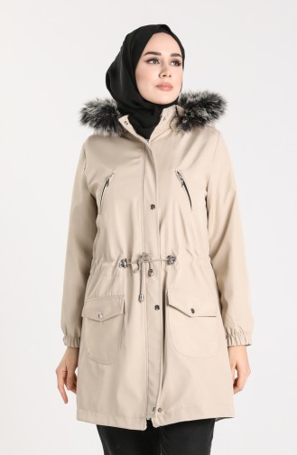 Fur Coat with Pockets 9058-05 Beige 9058-05