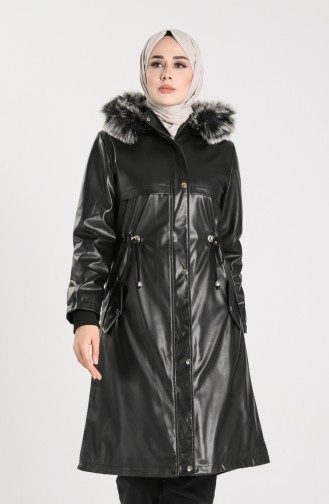 Leather Effect Lined Coat 9061-01 Black 9061-01