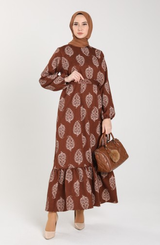 Shirred Belted Dress 1157-03 Brown 1157-03