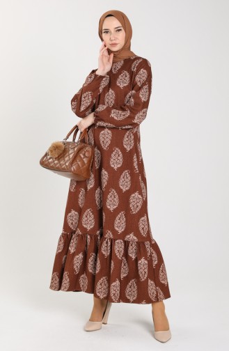 Shirred Belted Dress 1157-03 Brown 1157-03