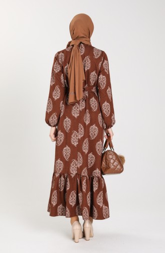 Shirred Belted Dress 1157-03 Brown 1157-03