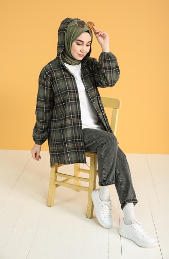 Kapüşonlu Düğmeli Oduncu Tunik 3181-04 Haki
