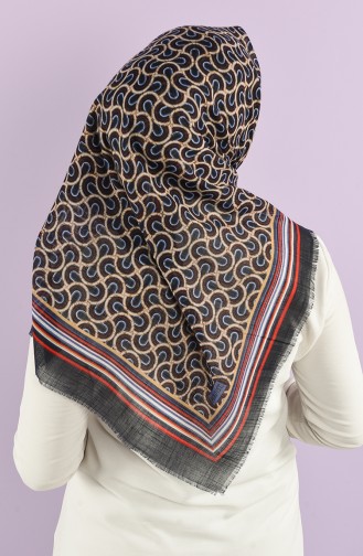 Patterned Flamed Scarf 7828-10 Navy Blue Red 7828-10