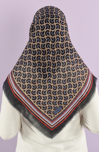 Patterned Flamed Scarf 7828-10 Navy Blue Red 7828-10