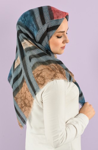 Patterned Flamed Scarf 7830-01 Petrol Dried Rose 7830-01
