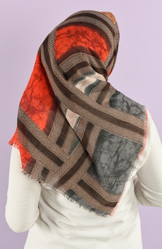 Patterned Flamed Scarf 7830-12 Coral Red Brown 7830-12