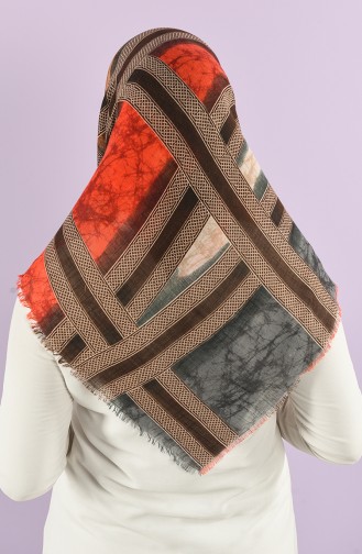 Patterned Flamed Scarf 7830-12 Coral Red Brown 7830-12