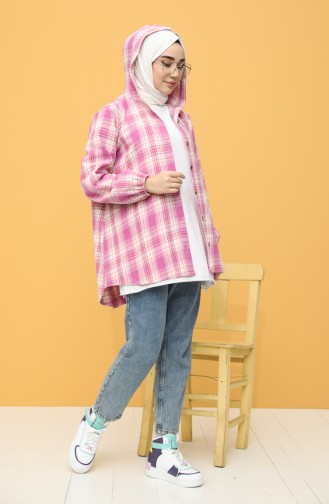 Hooded Buttoned Lumberjack Tunic 3181-02 Pink 3181-02