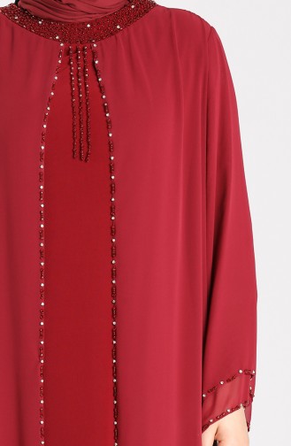 Claret Red Hijab Evening Dress 6227-07