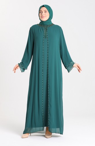 Emerald Green Hijab Evening Dress 6227-08